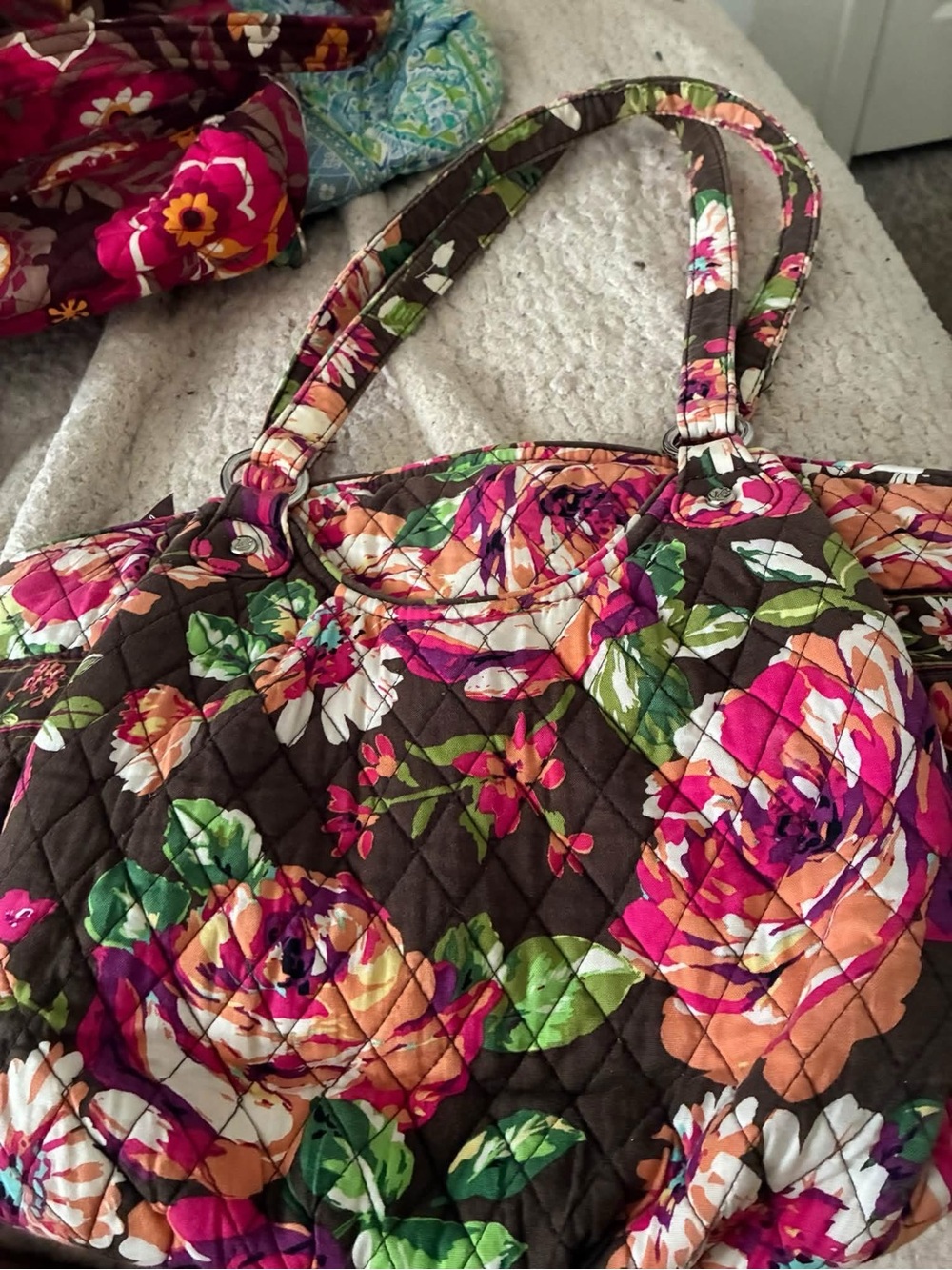 Vera Bradley Quilted Floral Tote — Brown, Pink & Peach